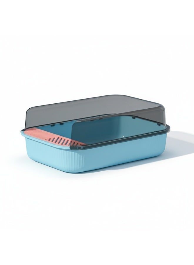 EPET Cat Litter Box with Anti-Scatter Fence Design - Easy Clean Plastic Kitty Toilet (Ragdoll Blue) - Image 1